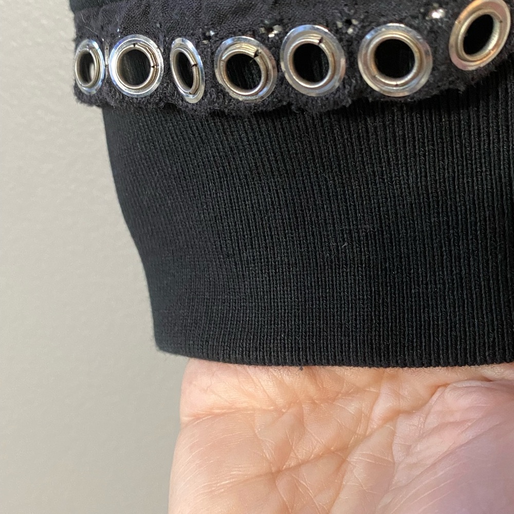 Ladies ALLSAINTS S 
Black cropped Sweatshirt Ruffle
Silver metal grommets detail - Picture 5 of 8
